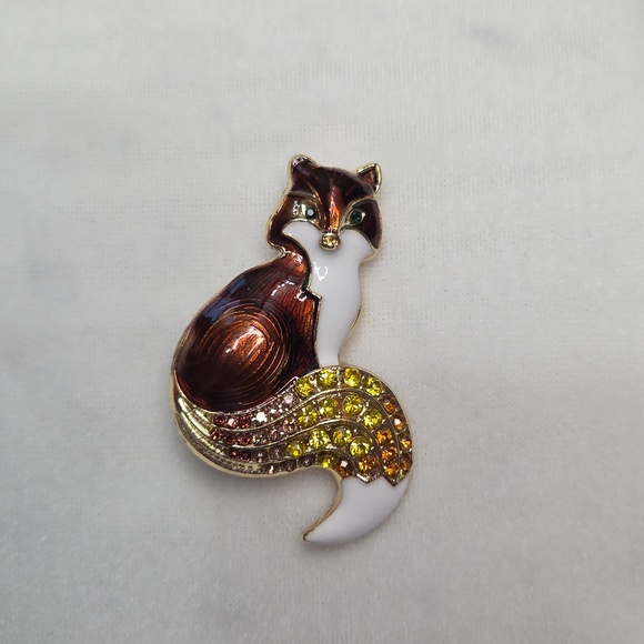 Women's Brown Fox Brooch Retro Style Pin Rhinestones Sparkling Elegant NWOT - Picture 5 of 5